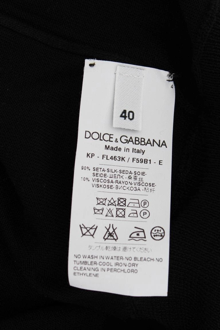 Dolce & Gabbana Black Silk Floral Embroidered Polo Top by Dolce & Gabbana