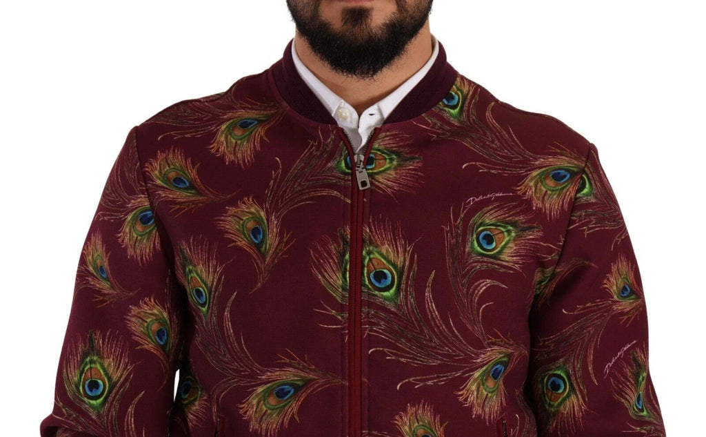 Dolce & Gabbana Red Peacock Polyester Stretch Full Zip Jacket by Dolce & Gabbana