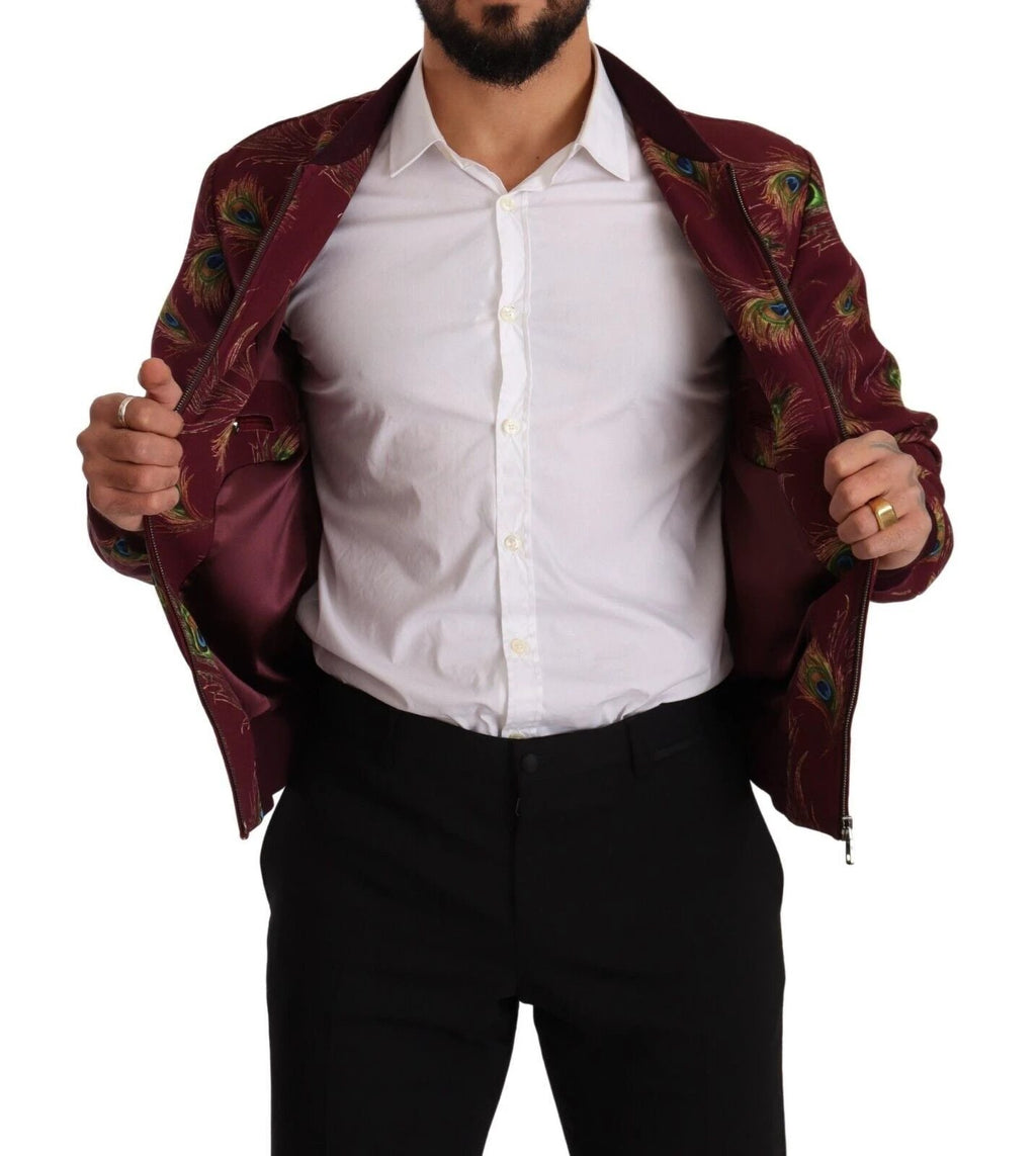 Dolce & Gabbana Red Peacock Polyester Stretch Full Zip Jacket by Dolce & Gabbana