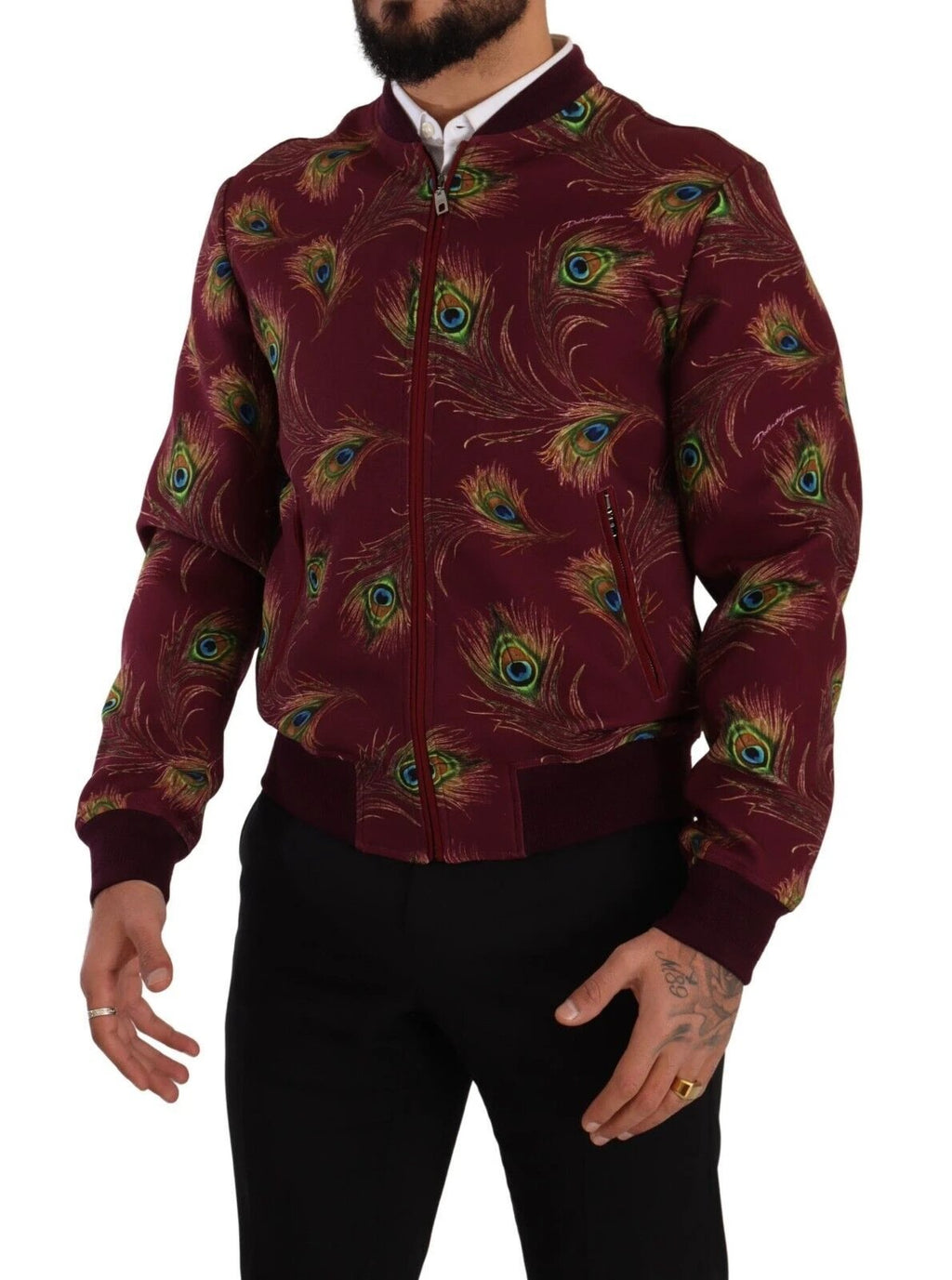 Dolce & Gabbana Red Peacock Polyester Stretch Full Zip Jacket by Dolce & Gabbana