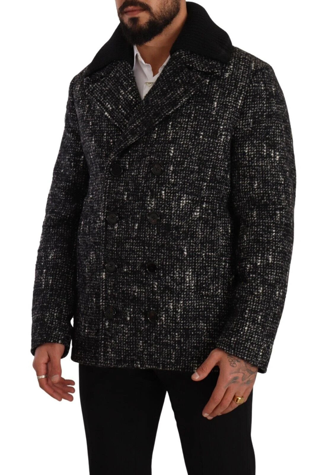 Dolce & Gabbana Black Wool Double Breasted Coat Men Jacket by Dolce & Gabbana