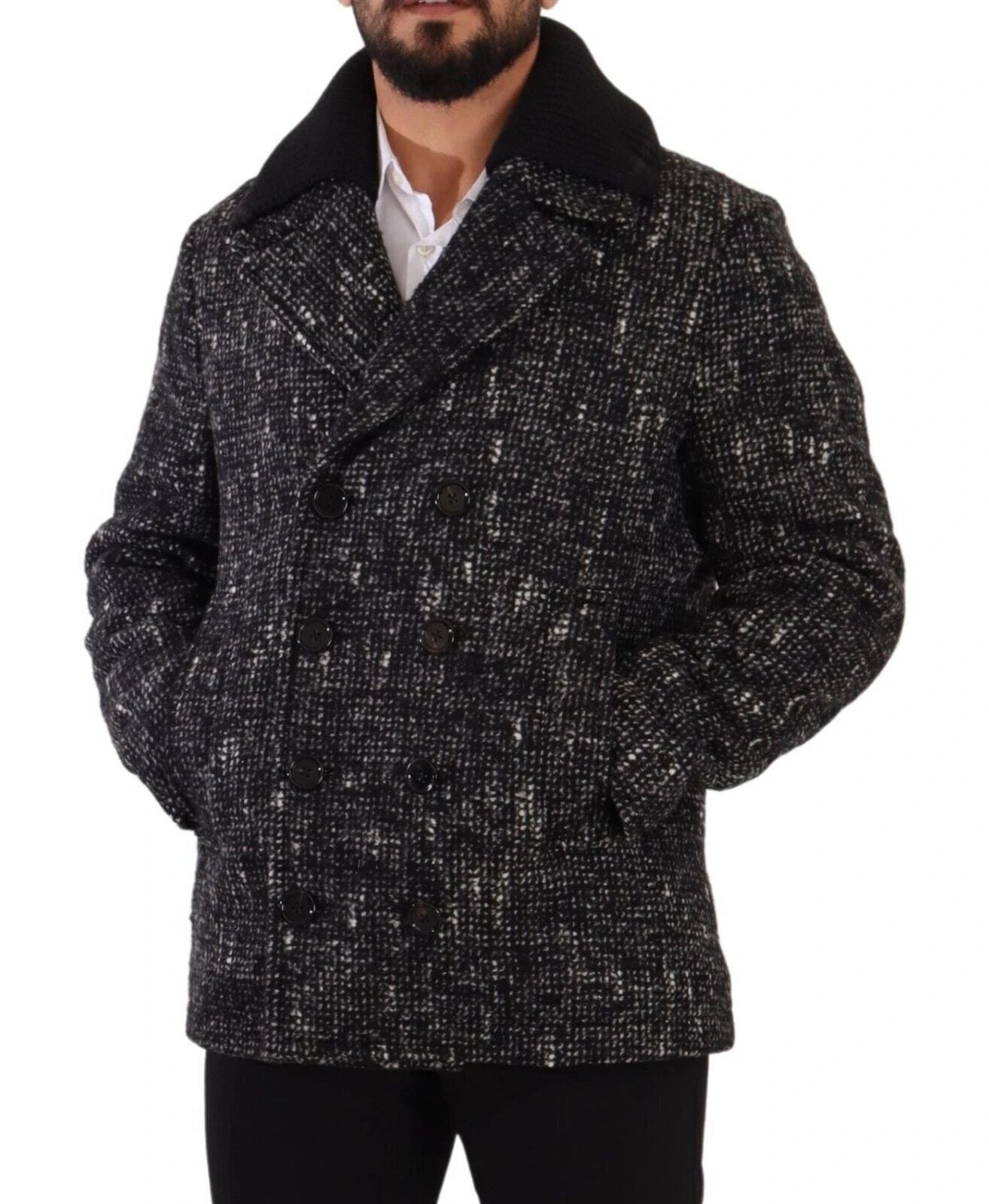 Dolce & Gabbana Black Wool Double Breasted Coat Men Jacket by Dolce & Gabbana