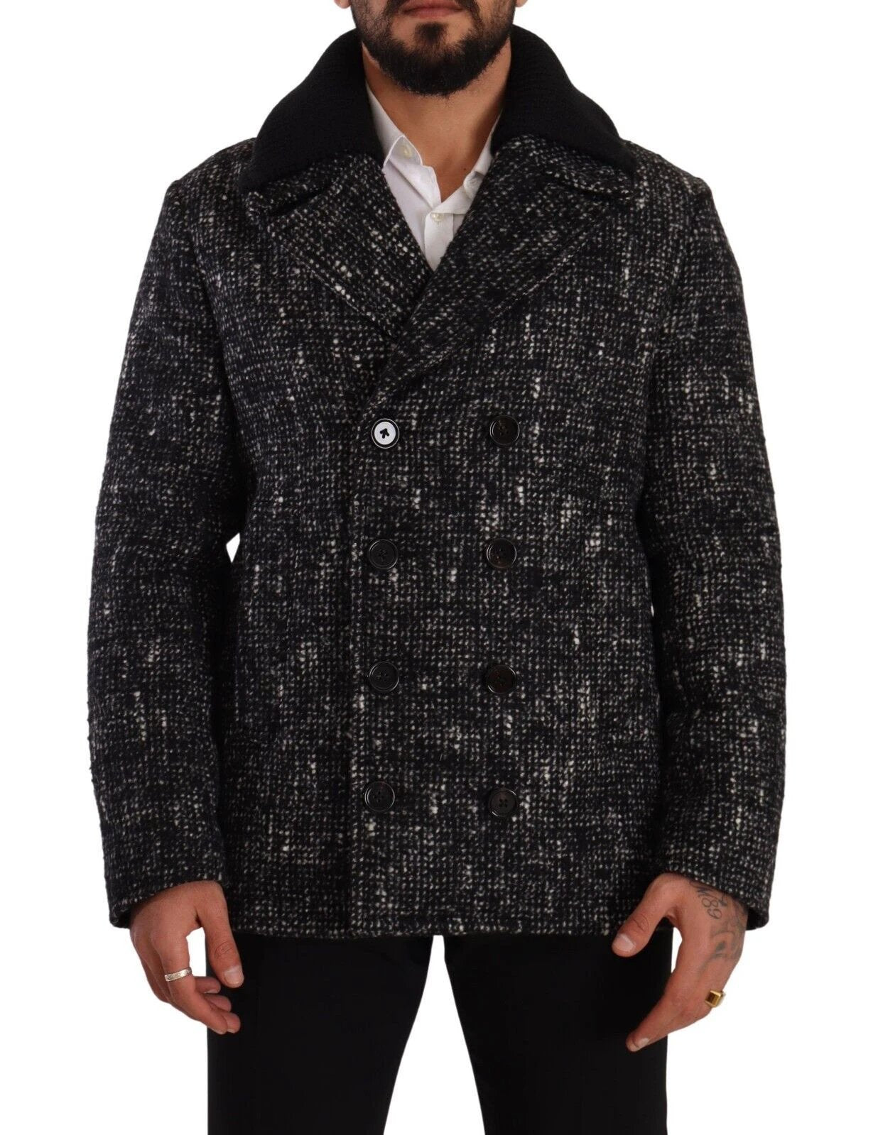 Dolce & Gabbana Black Wool Double Breasted Coat Men Jacket by Dolce & Gabbana