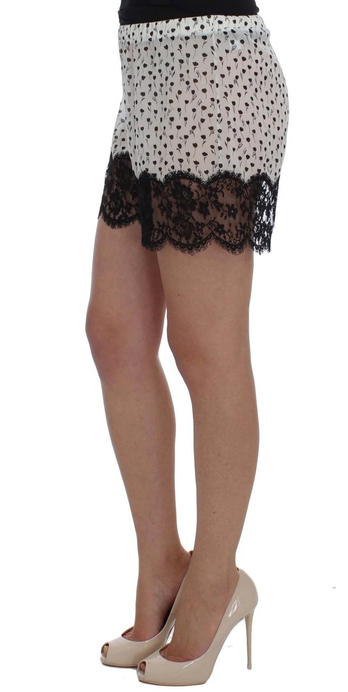 Dolce & Gabbana White Black Floral Lace Silk Sleepwear Shorts by Dolce & Gabbana