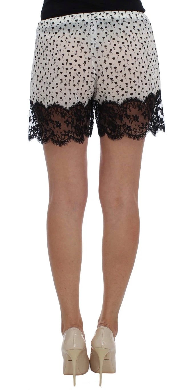Dolce & Gabbana White Black Floral Lace Silk Sleepwear Shorts by Dolce & Gabbana