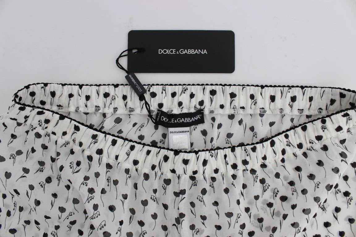 Dolce & Gabbana White Black Floral Lace Silk Sleepwear Shorts by Dolce & Gabbana