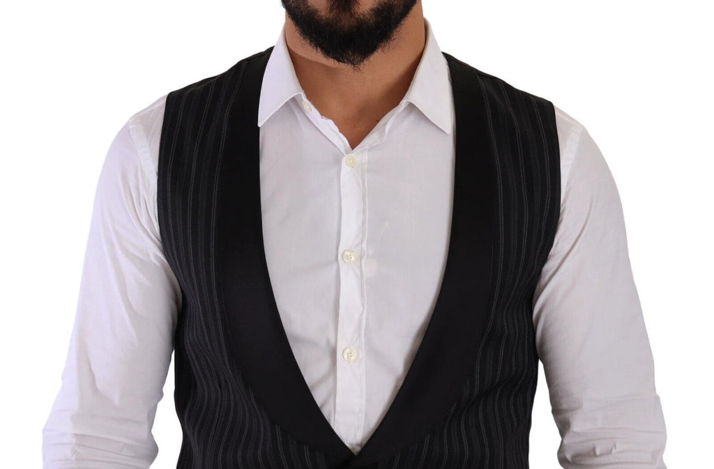 Dolce & Gabbana Black Striped Wool Silk Waistcoat Vest by Dolce & Gabbana