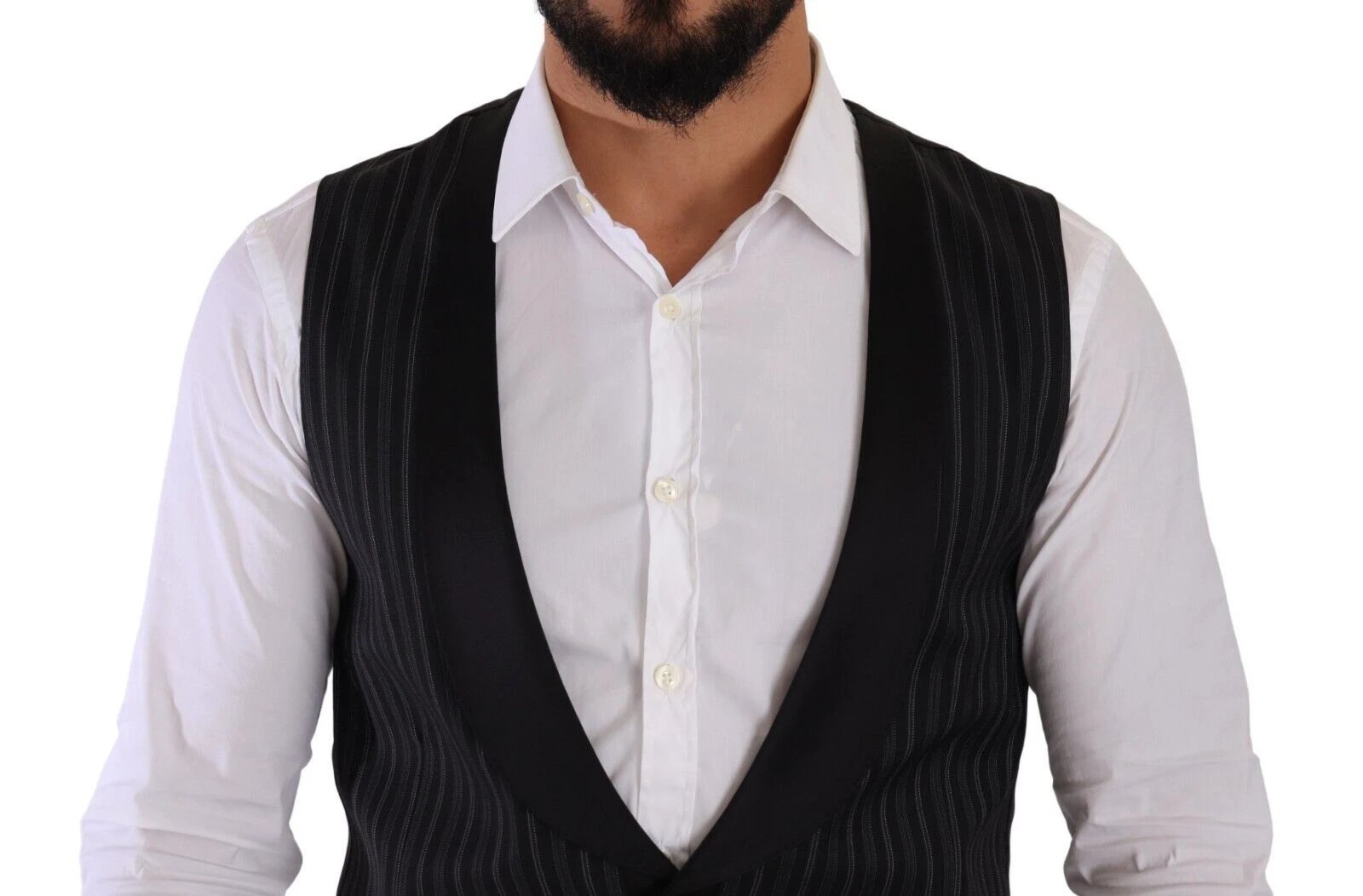 Dolce & Gabbana Black Striped Wool Silk Waistcoat Vest by Dolce & Gabbana