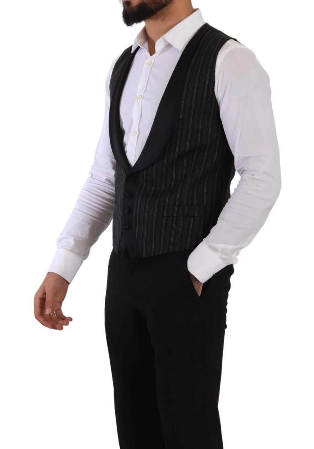 Dolce & Gabbana Black Striped Wool Silk Waistcoat Vest by Dolce & Gabbana