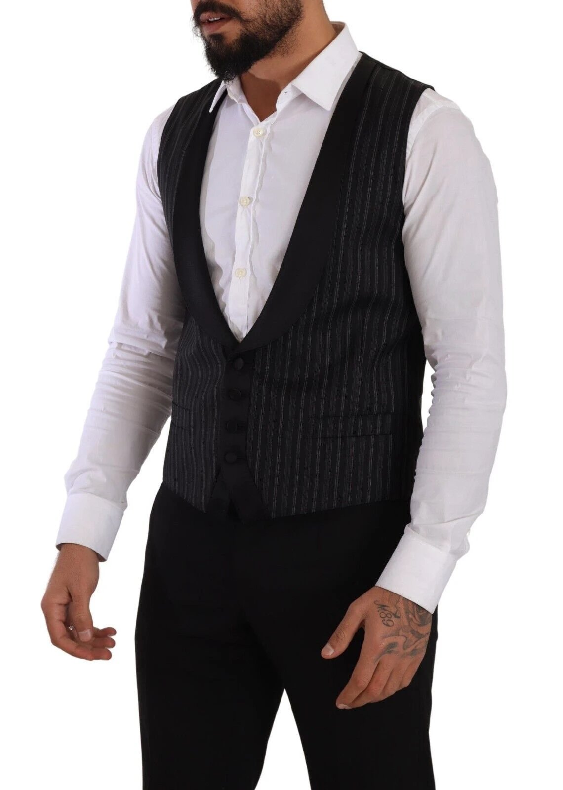Dolce & Gabbana Black Striped Wool Silk Waistcoat Vest by Dolce & Gabbana