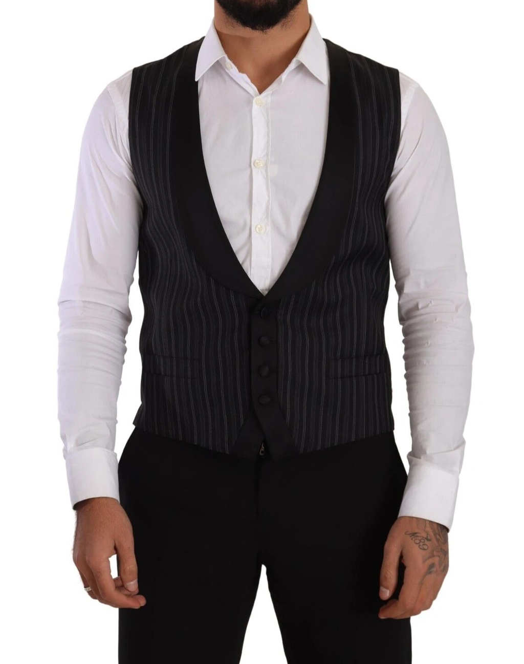 Dolce & Gabbana Black Striped Wool Silk Waistcoat Vest by Dolce & Gabbana