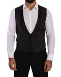 Dolce & Gabbana Black Striped Wool Silk Waistcoat Vest by Dolce & Gabbana