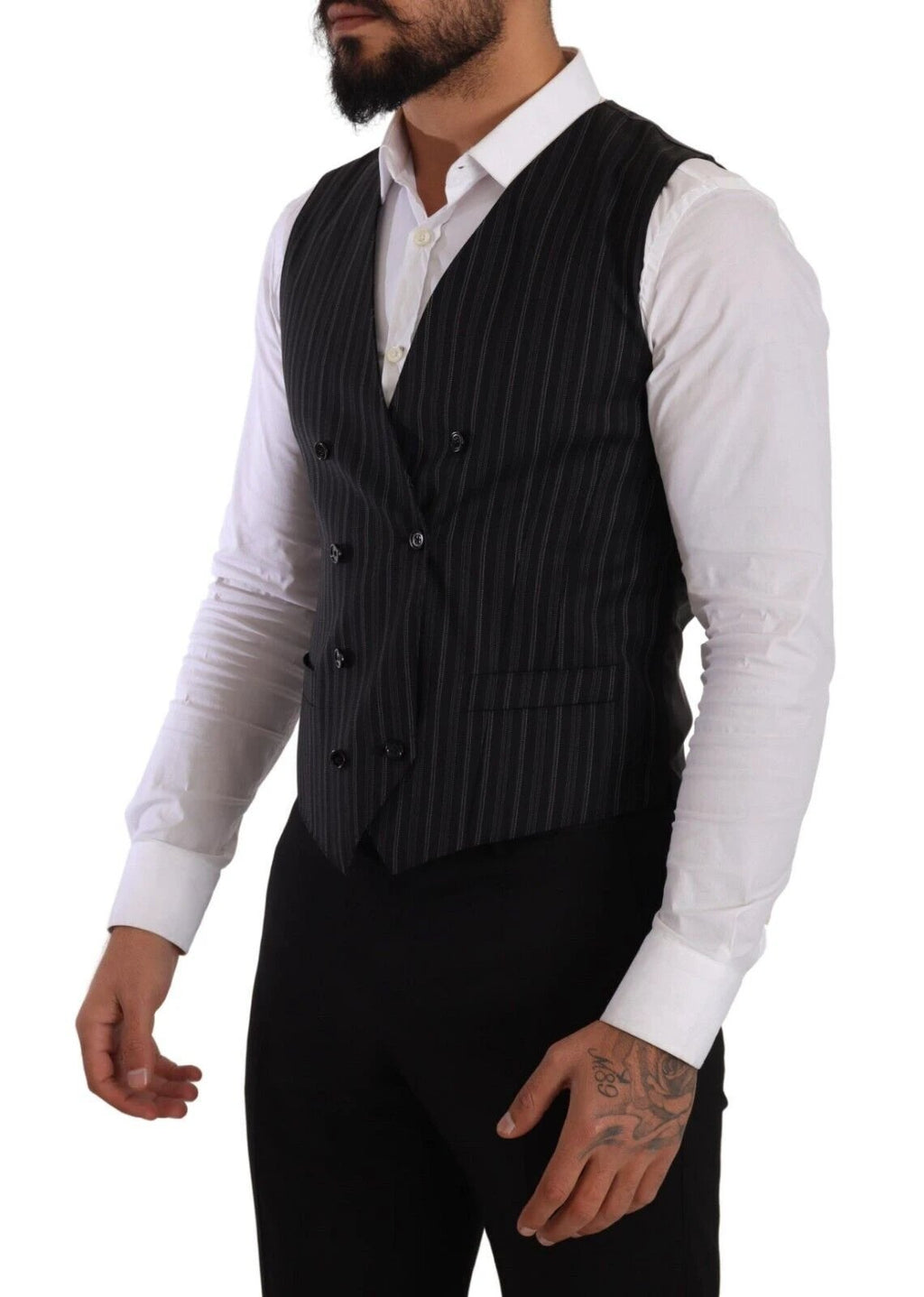 Dolce & Gabbana Gray Striped Double Breasted Waistcoat Vest by Dolce & Gabbana