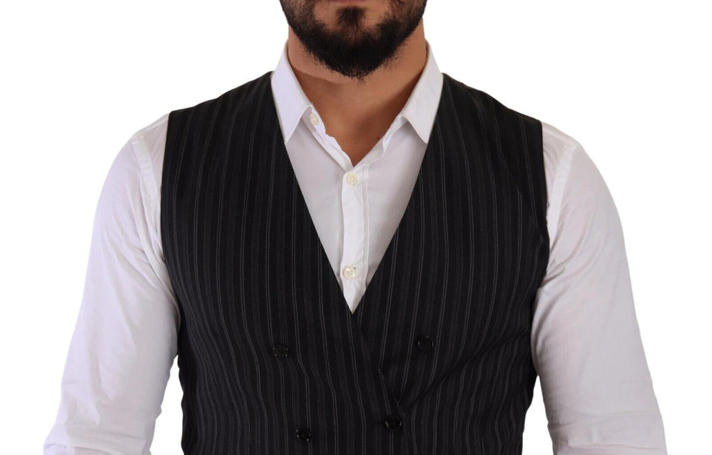 Dolce & Gabbana Gray Striped Double Breasted Waistcoat Vest by Dolce & Gabbana