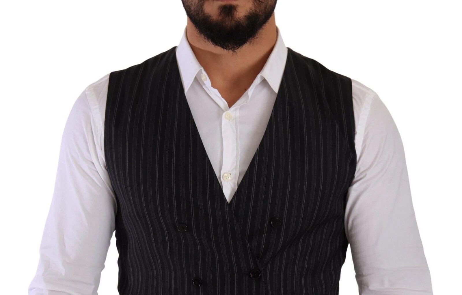 Dolce & Gabbana Gray Striped Double Breasted Waistcoat Vest by Dolce & Gabbana