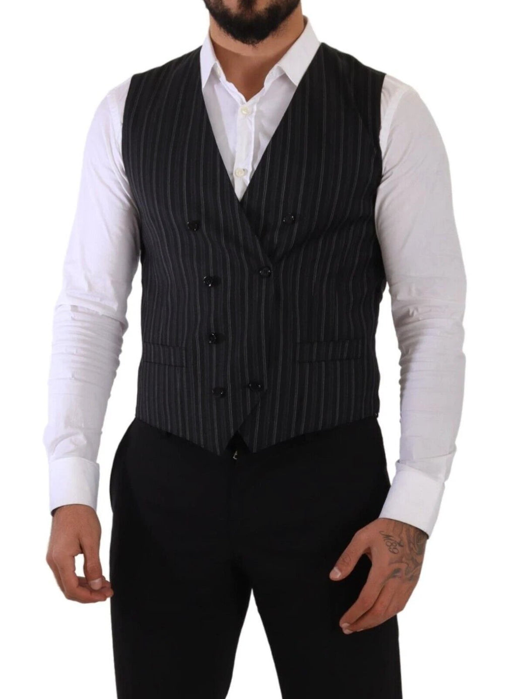 Dolce & Gabbana Gray Striped Double Breasted Waistcoat Vest by Dolce & Gabbana