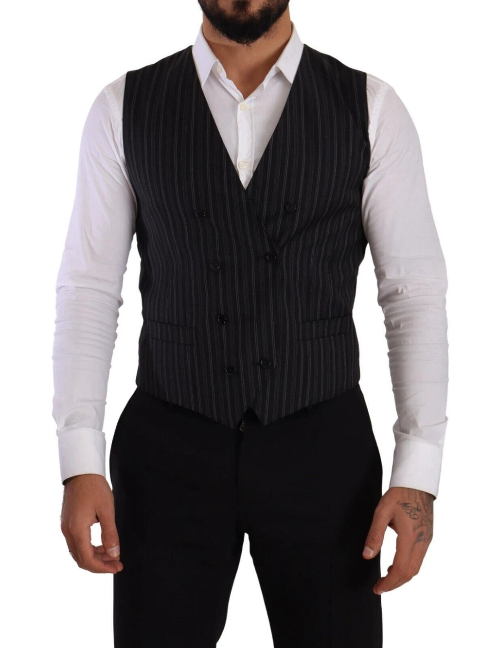 Dolce & Gabbana Gray Striped Double Breasted Waistcoat Vest by Dolce & Gabbana
