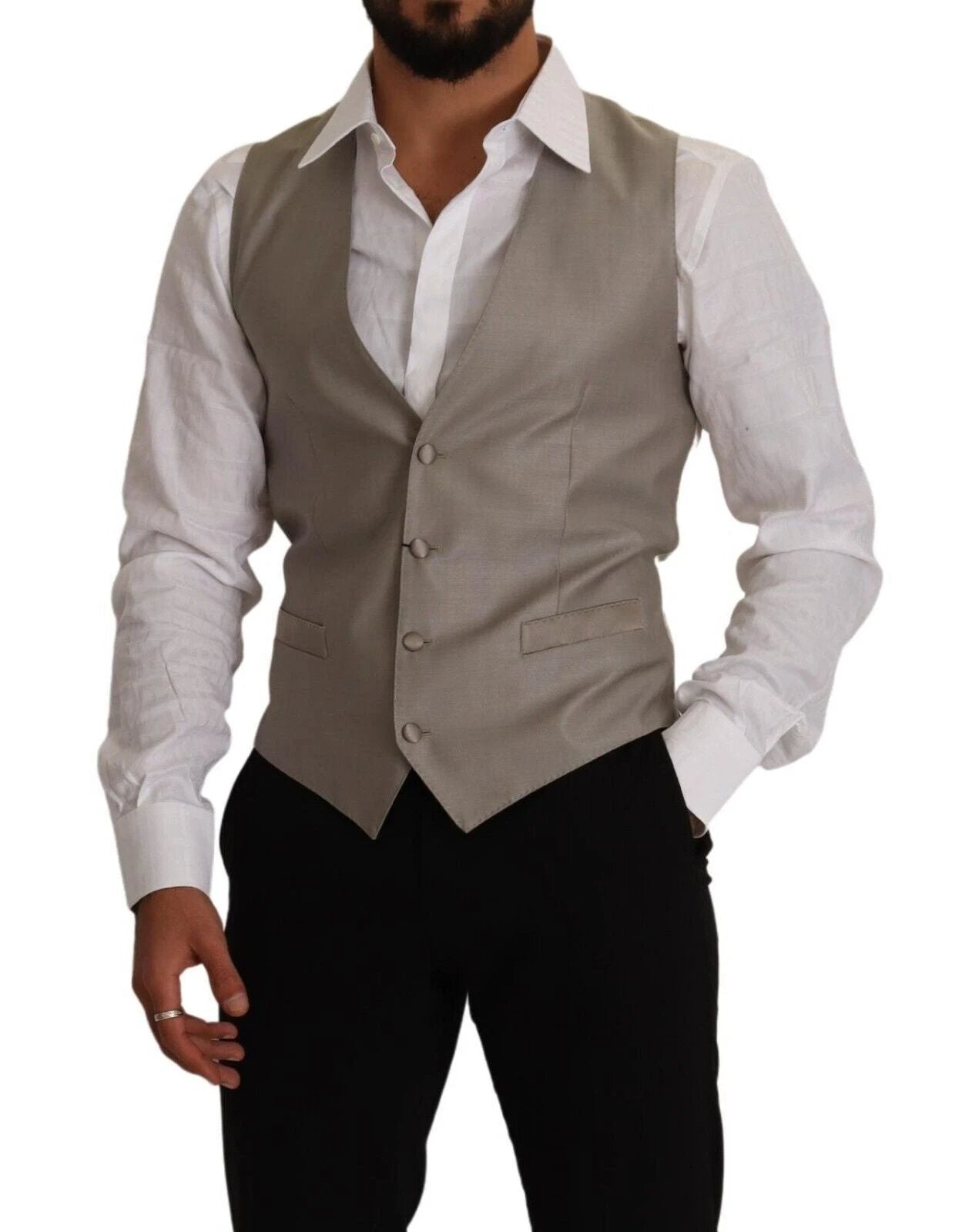 Dolce & Gabbana Beige Wool Single Breasted Waistcoat Vest by Dolce & Gabbana