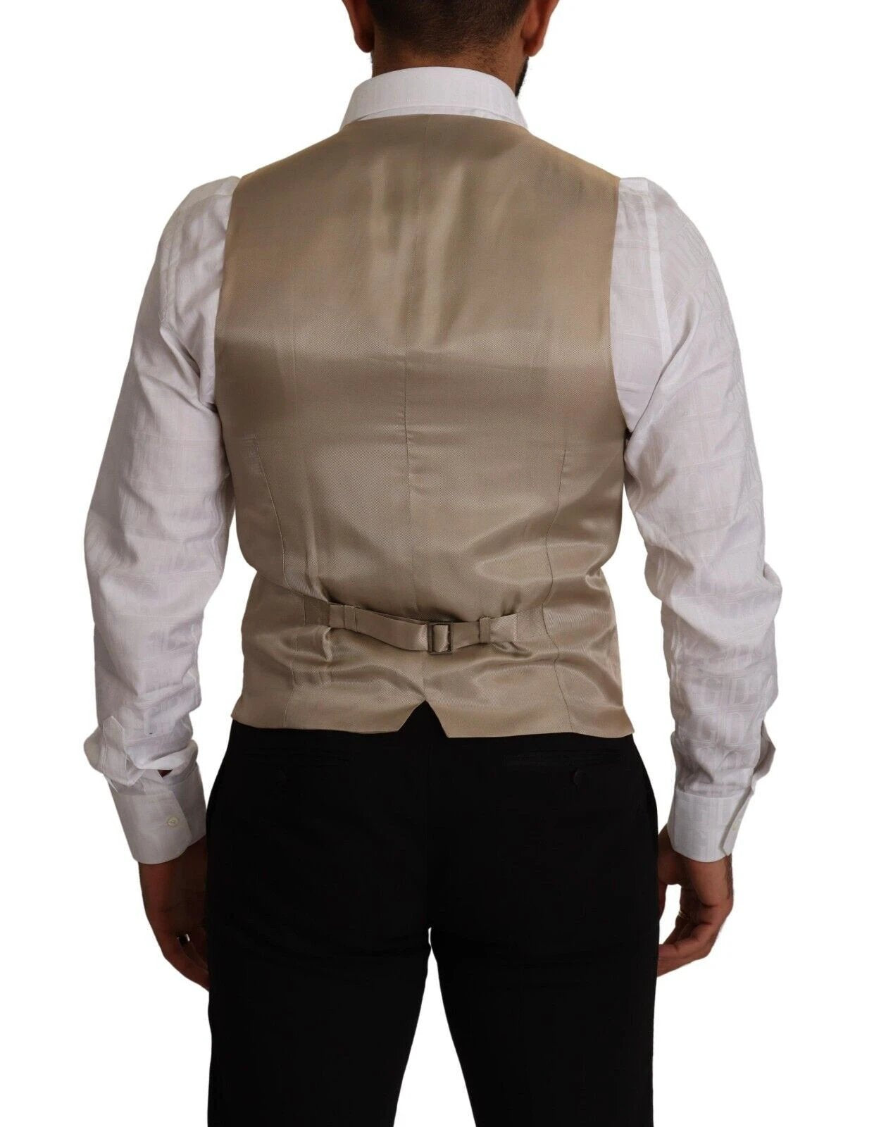 Dolce & Gabbana Beige Cotton Silk Slim Fit Waistcoat Vest by Dolce & Gabbana