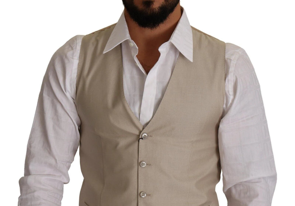 Dolce & Gabbana Beige Cotton Silk Slim Fit Waistcoat Vest by Dolce & Gabbana