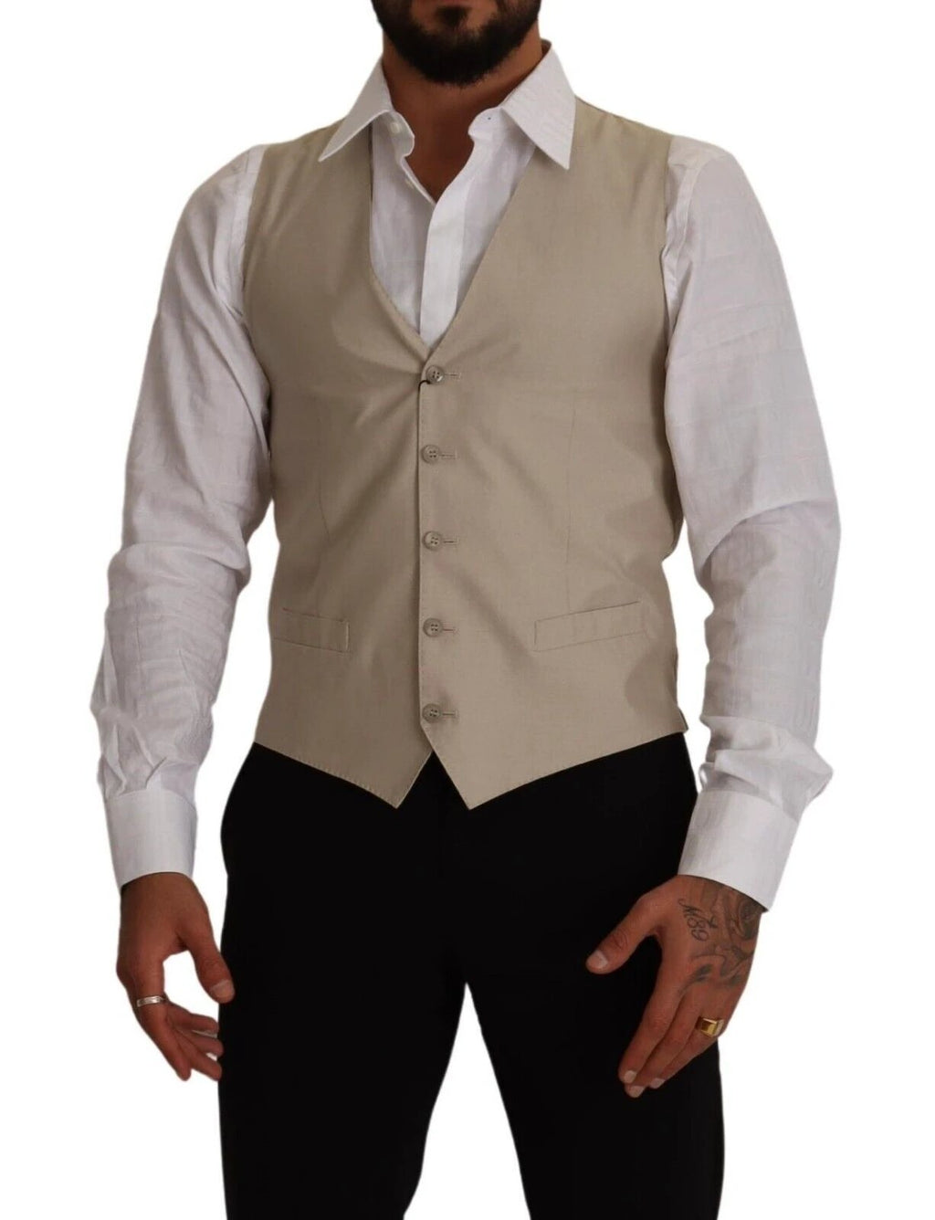Dolce & Gabbana Beige Cotton Silk Slim Fit Waistcoat Vest by Dolce & Gabbana