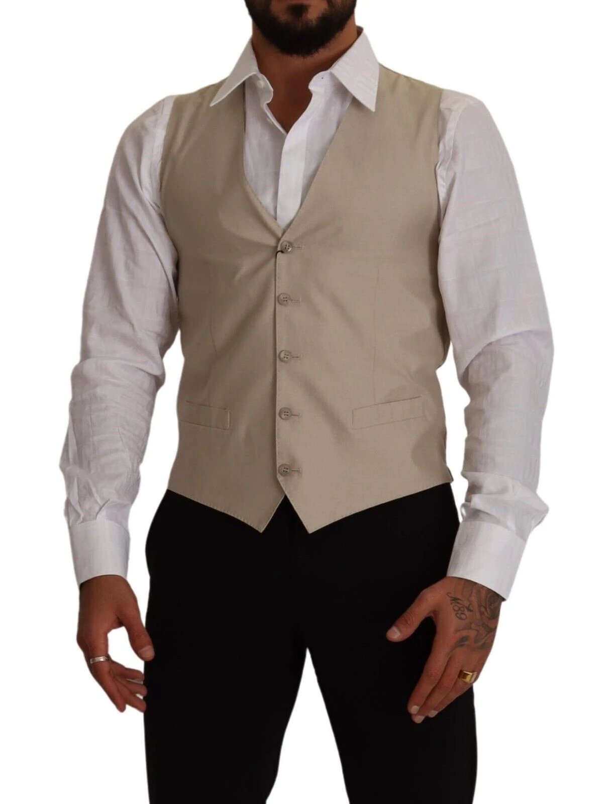 Dolce & Gabbana Beige Cotton Silk Slim Fit Waistcoat Vest by Dolce & Gabbana