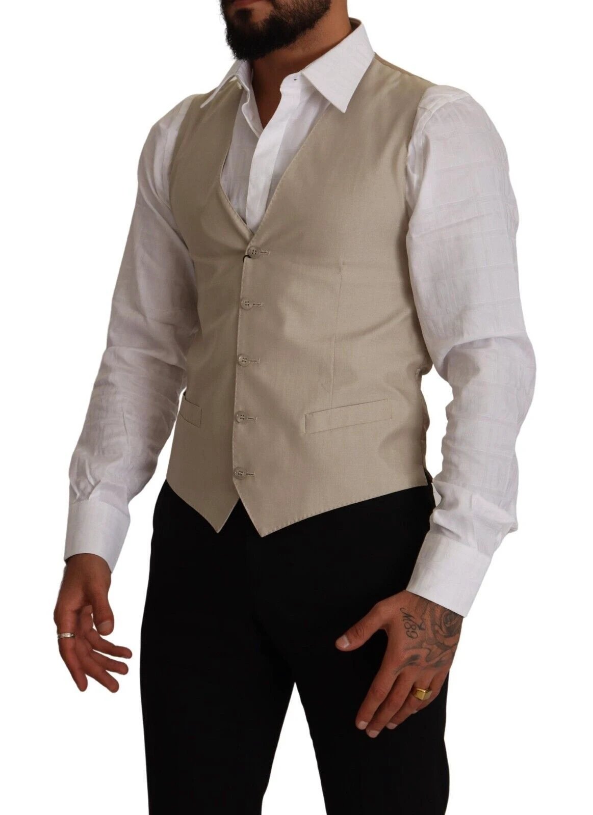 Dolce & Gabbana Beige Cotton Silk Slim Fit Waistcoat Vest by Dolce & Gabbana