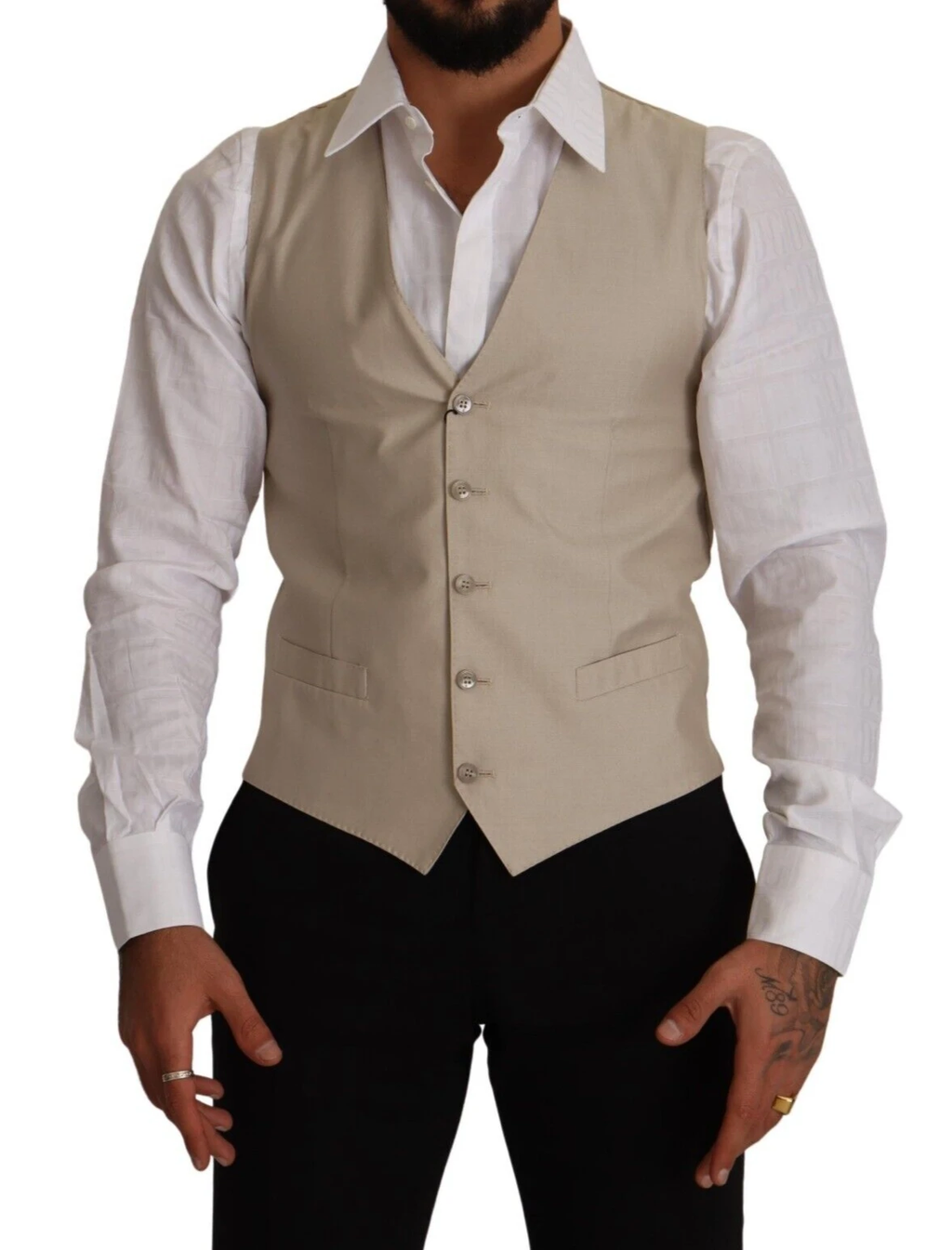 Dolce & Gabbana Beige Cotton Silk Slim Fit Waistcoat Vest by Dolce & Gabbana