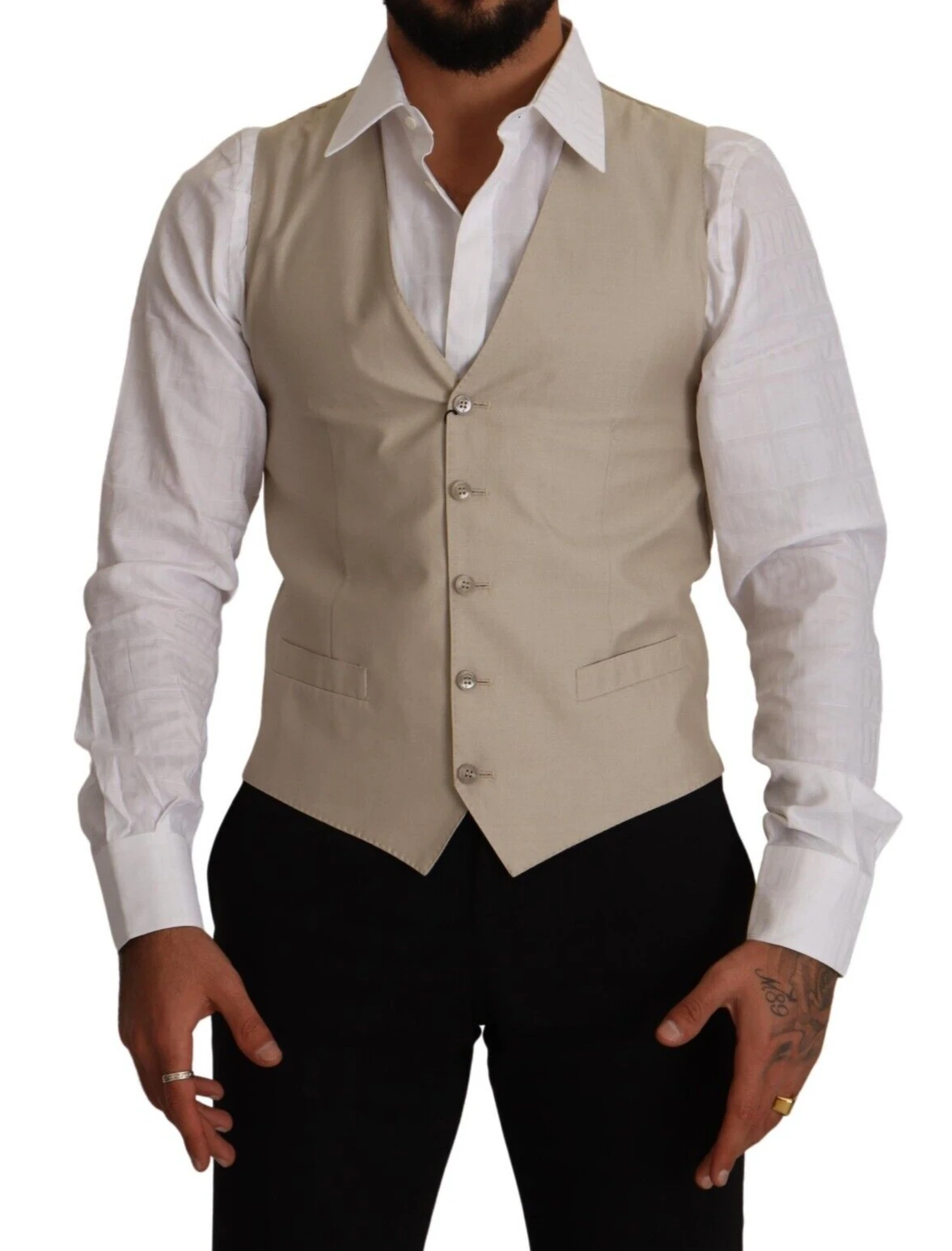 Dolce & Gabbana Beige Cotton Silk Slim Fit Waistcoat Vest by Dolce & Gabbana