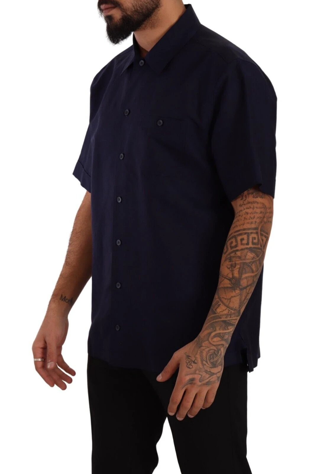 Dolce & Gabbana Navy Blue Button Down Short Sleeves Shirt by Dolce & Gabbana