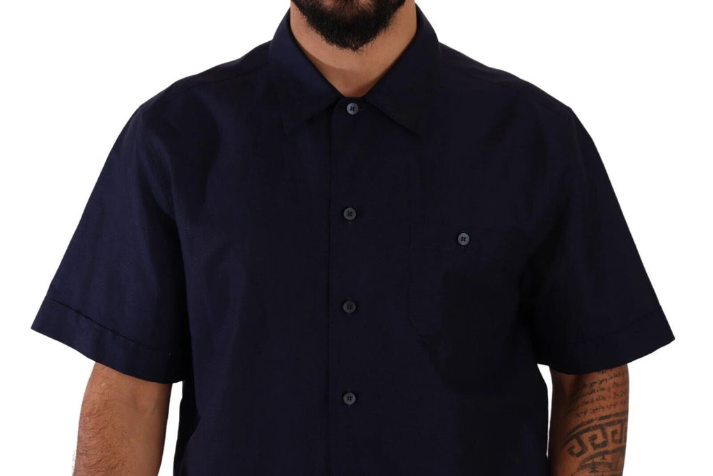 Dolce & Gabbana Navy Blue Button Down Short Sleeves Shirt by Dolce & Gabbana