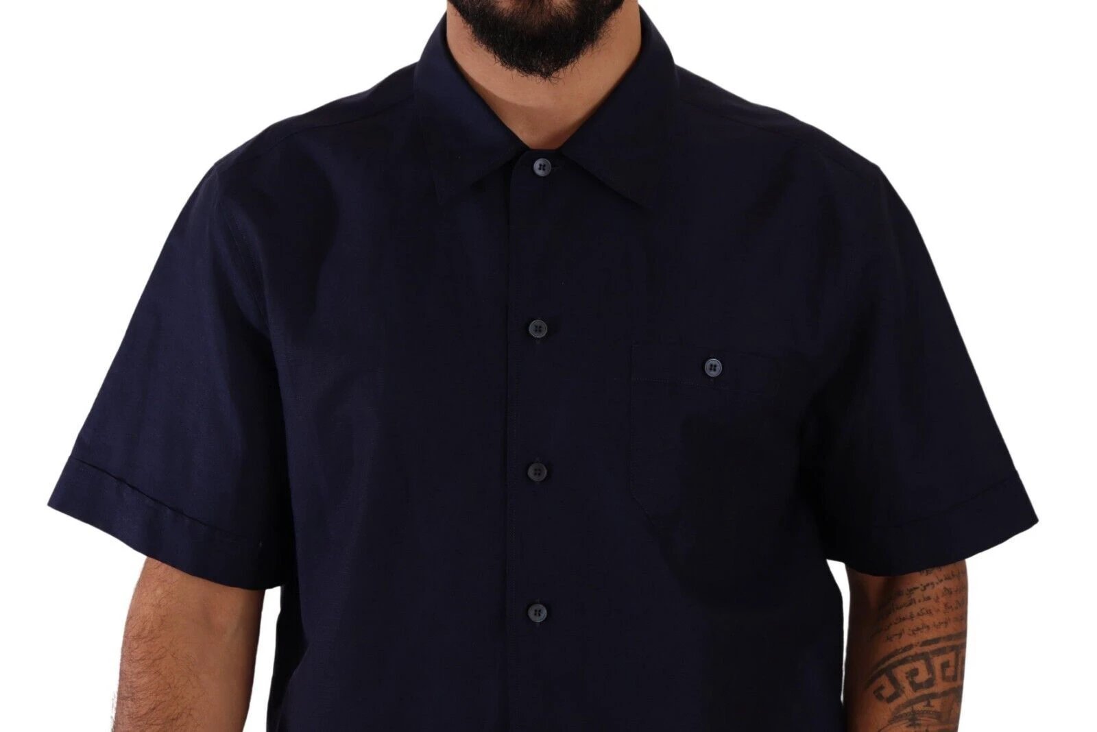 Dolce & Gabbana Navy Blue Button Down Short Sleeves Shirt by Dolce & Gabbana