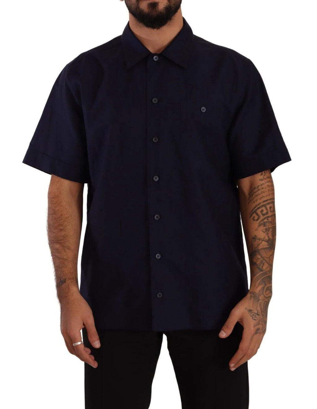 Dolce & Gabbana Navy Blue Button Down Short Sleeves Shirt by Dolce & Gabbana
