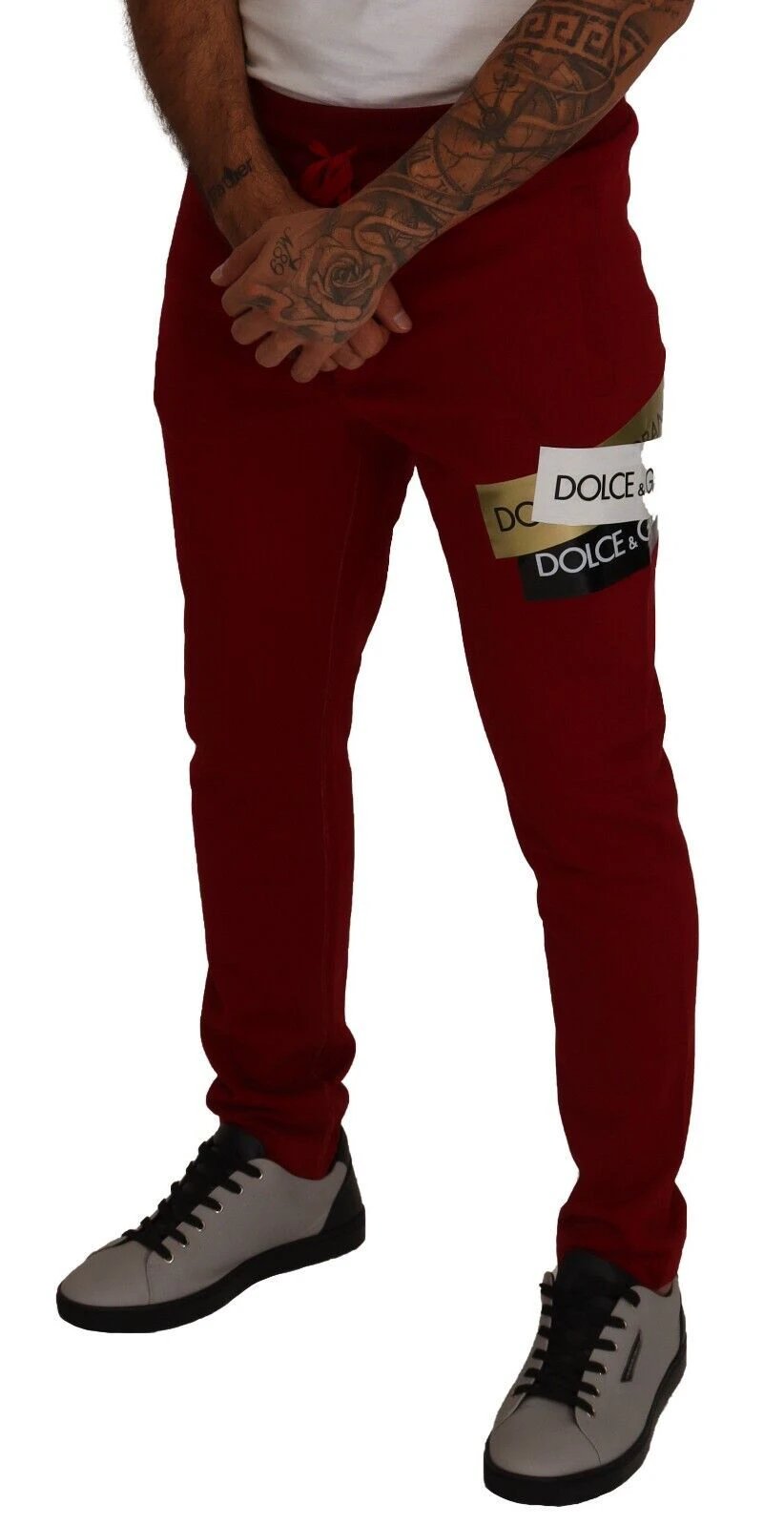 Dolce & Gabbana Red Cotton Logo Patch Sweatpants Jogging Pants by Dolce & Gabbana
