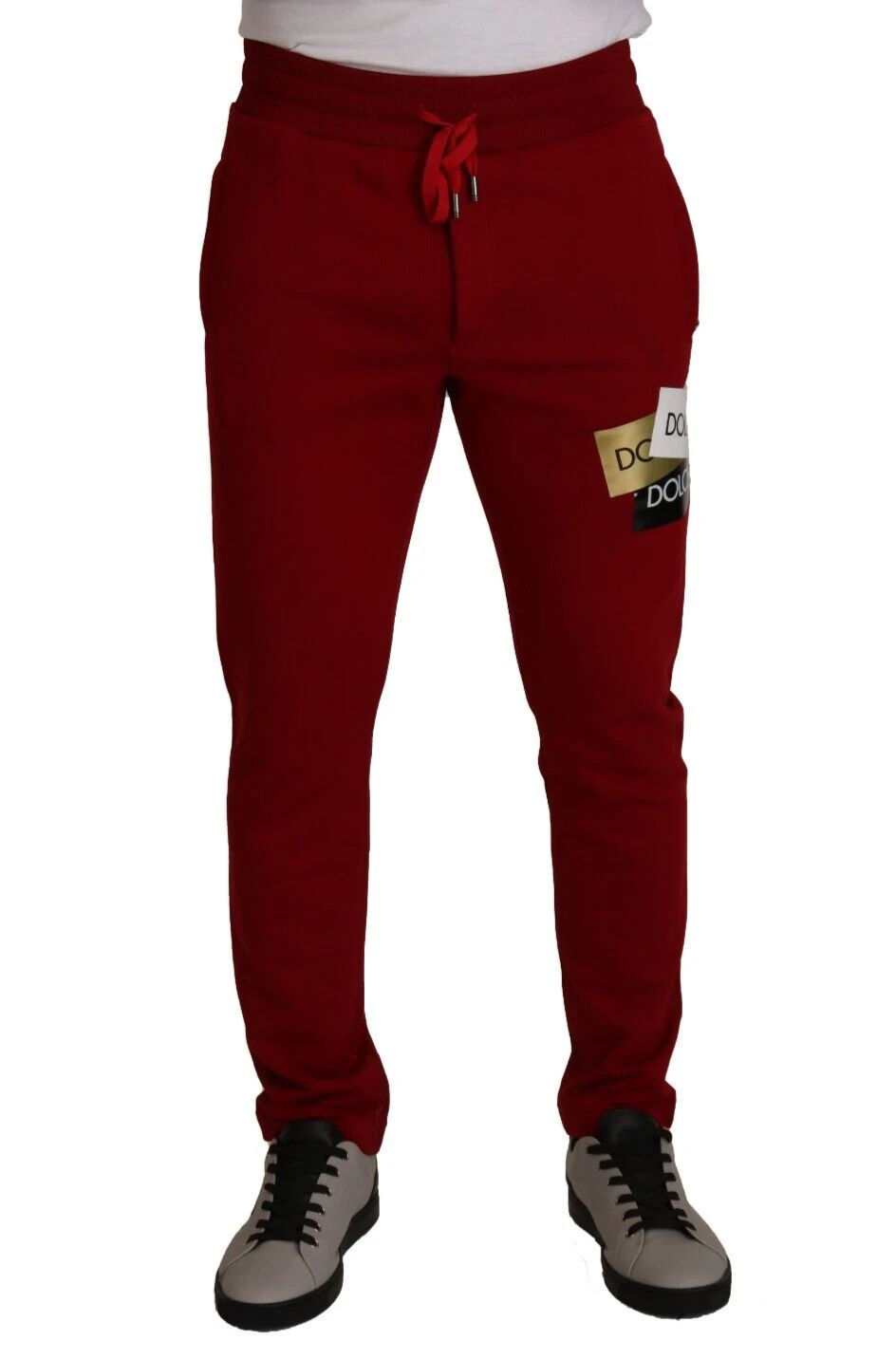 Dolce & Gabbana Red Cotton Logo Patch Sweatpants Jogging Pants by Dolce & Gabbana
