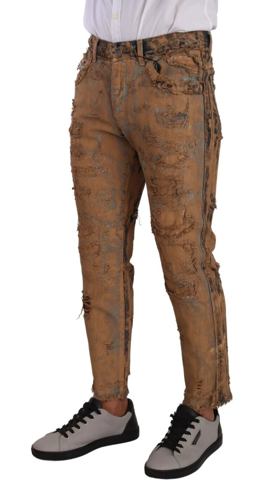 Dolce & Gabbana Brown Distressed Cotton Regular Denim Jeans by Dolce & Gabbana