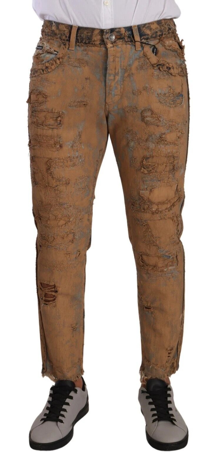 Dolce & Gabbana Brown Distressed Cotton Regular Denim Jeans by Dolce & Gabbana