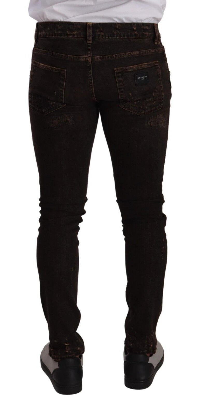 Dolce & Gabbana Brown Distressed Slim Fit Skinny Denim Jeans by Dolce & Gabbana