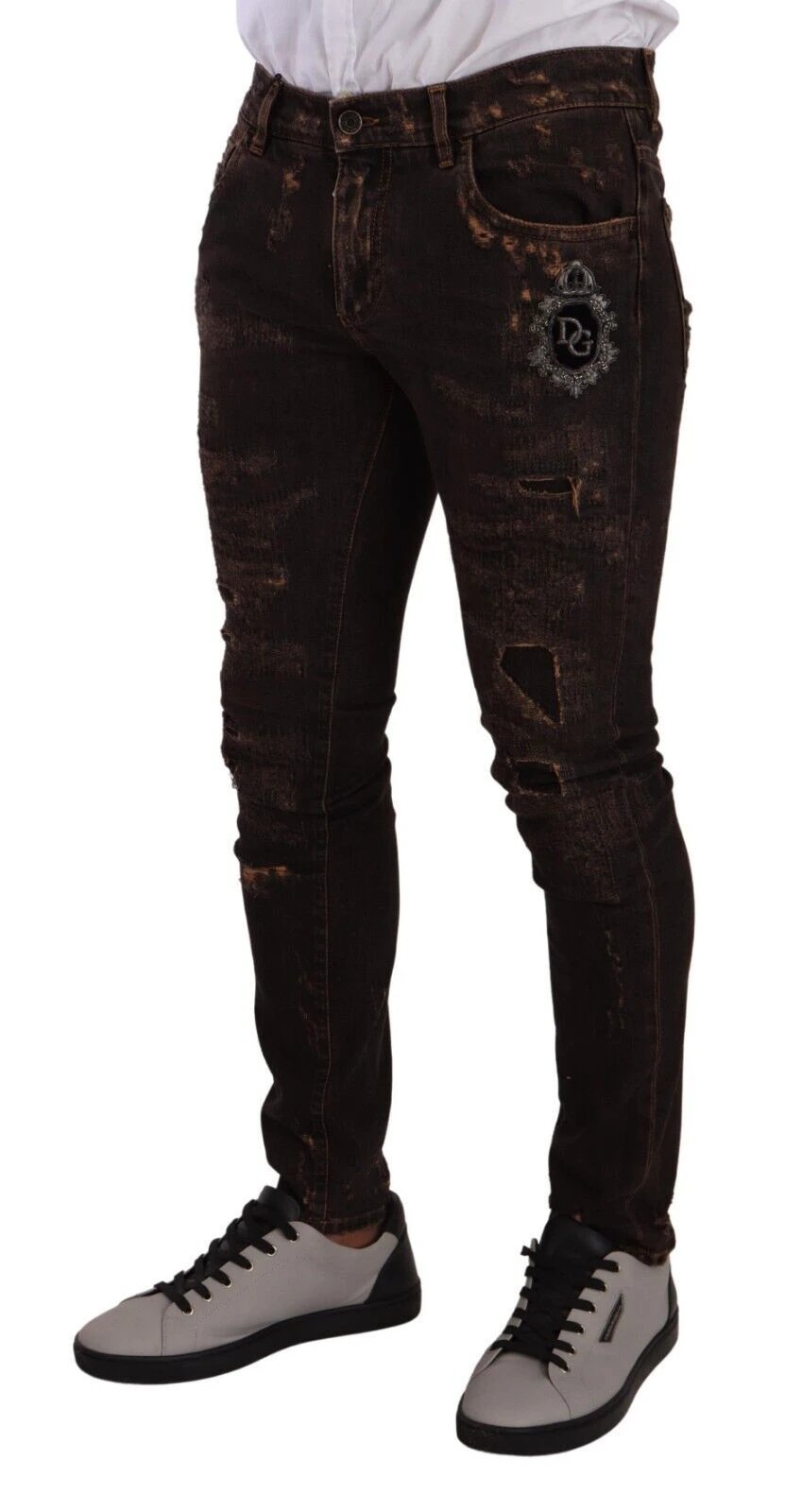 Dolce & Gabbana Brown Distressed Slim Fit Skinny Denim Jeans by Dolce & Gabbana