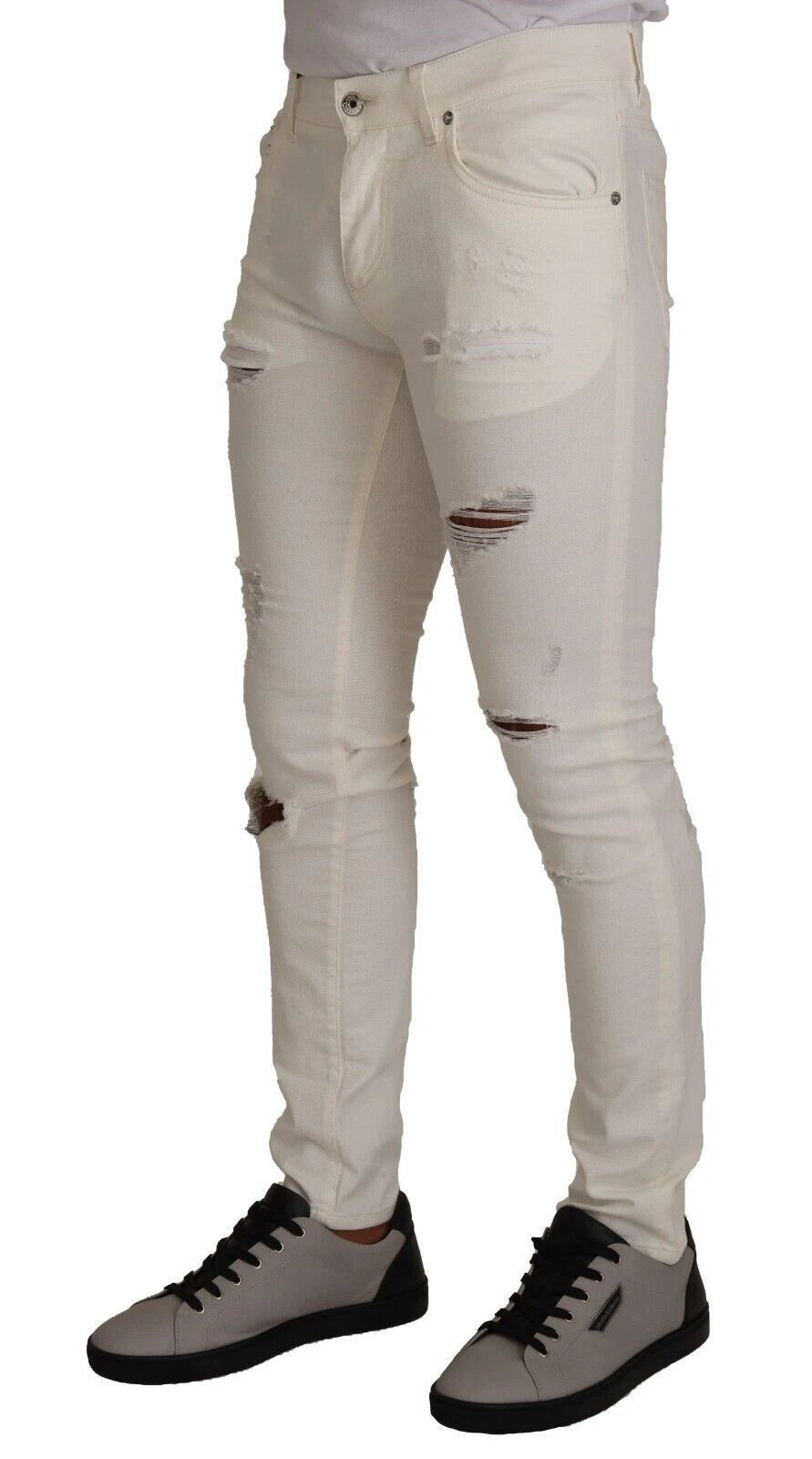 Dolce & Gabbana White Tattered Skinny Cotton Men Denim Jeans by Dolce & Gabbana