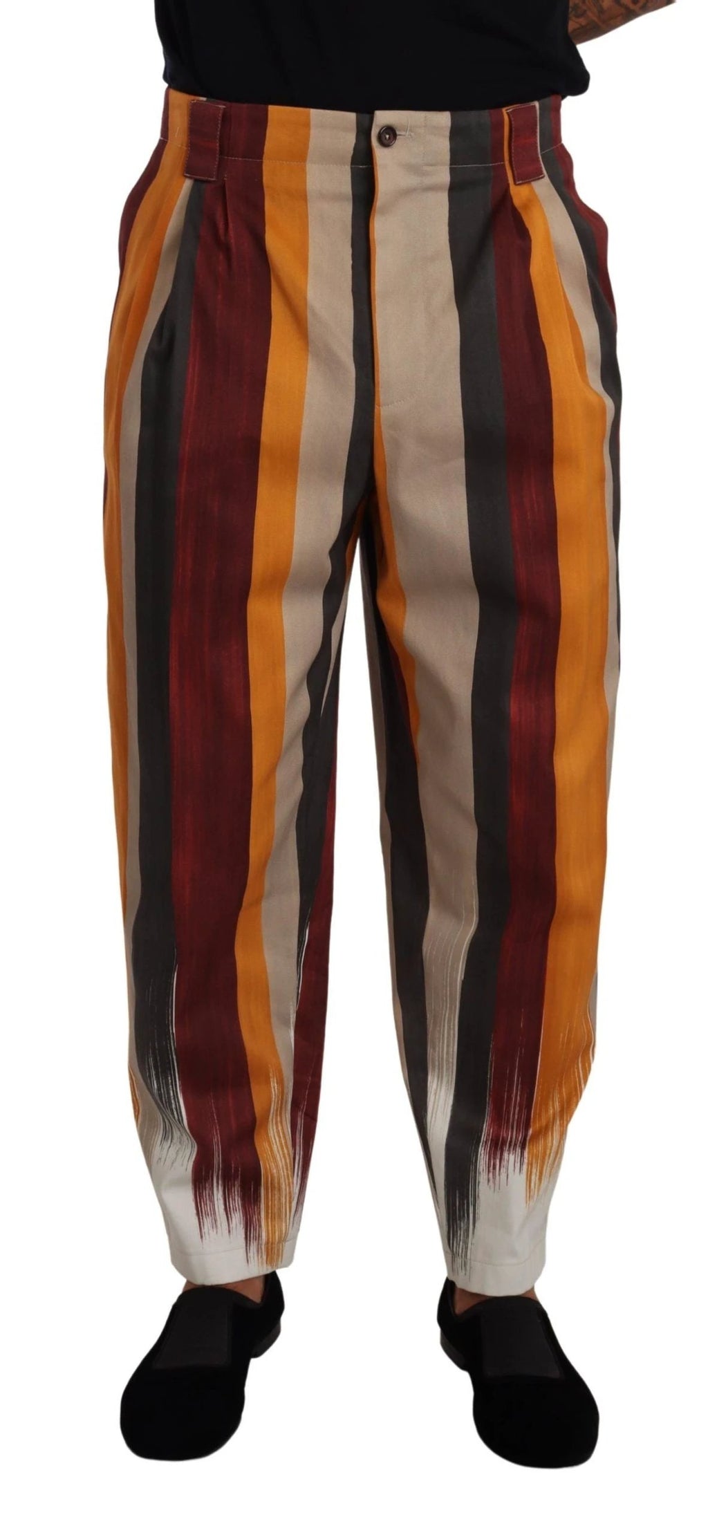 Dolce & Gabbana Multicolor Striped Cotton Tapered Trouser Pants by Dolce & Gabbana