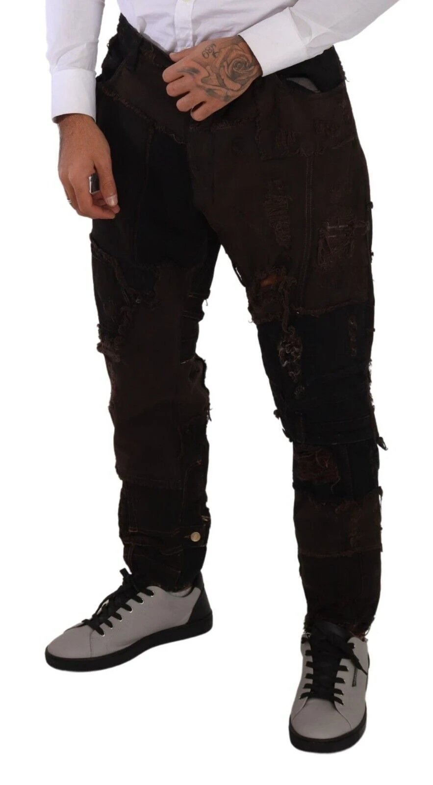 Dolce & Gabbana Brown Cotton Distressed Regular Denim Jeans by Dolce & Gabbana