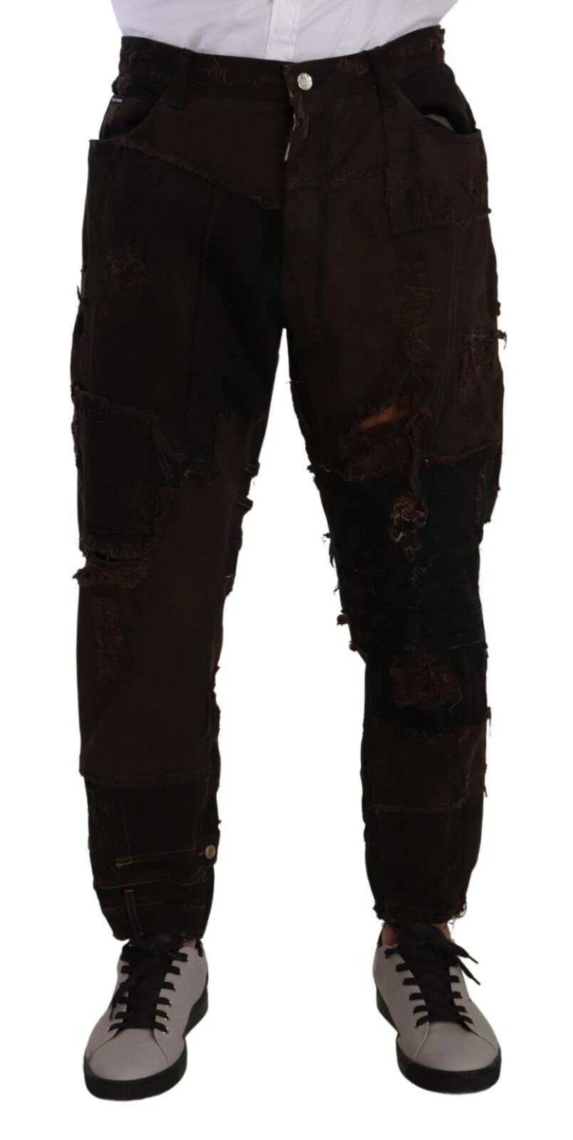 Dolce & Gabbana Brown Cotton Distressed Regular Denim Jeans by Dolce & Gabbana