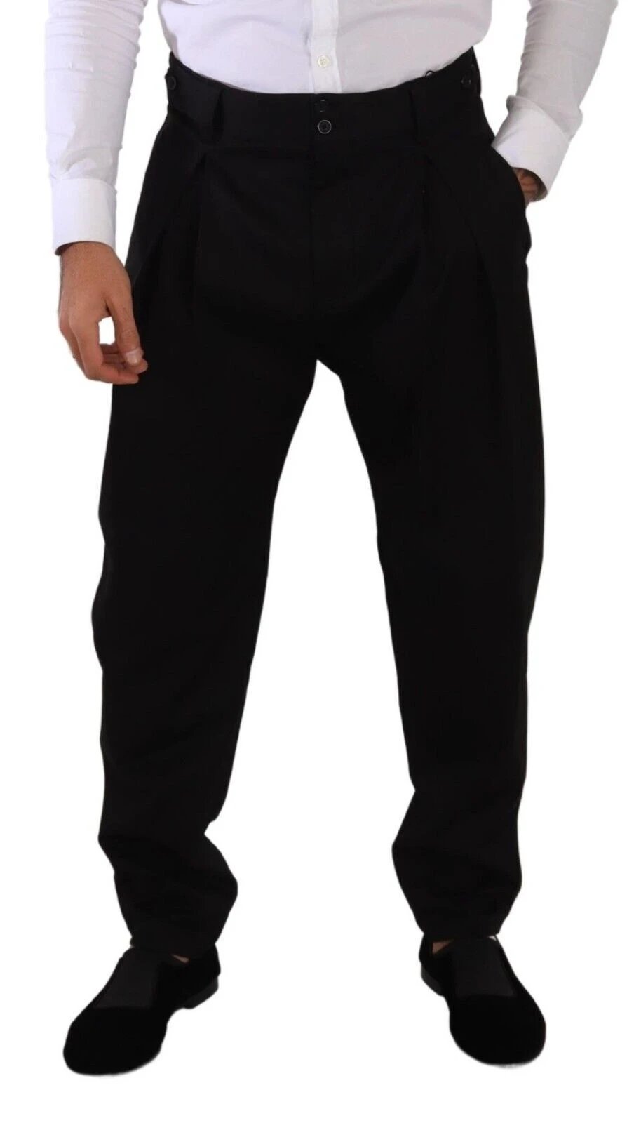 Dolce & Gabbana Black Cotton High Waist Men Trouser Dress Pants by Dolce & Gabbana