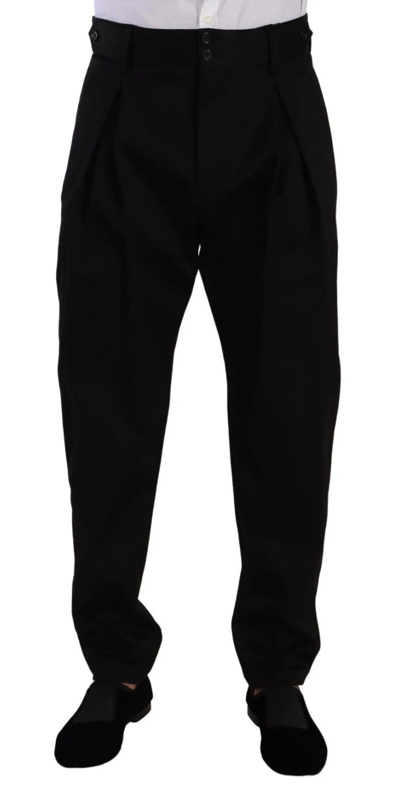 Dolce & Gabbana Black Cotton High Waist Men Trouser Dress Pants by Dolce & Gabbana