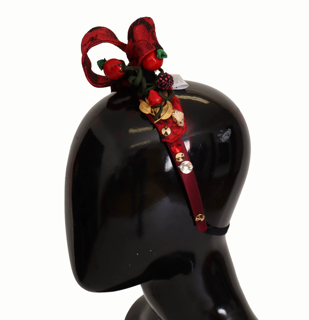 Dolce & Gabbana Cherry Silk Crystal Bow Logo Diadem Tiara Headband by Dolce & Gabbana