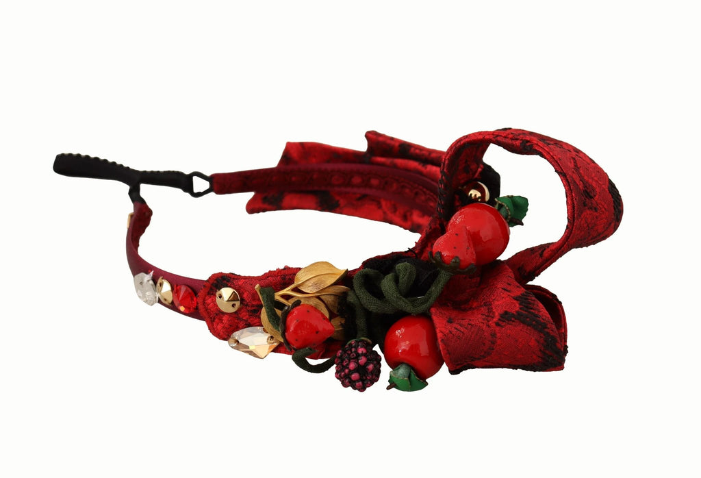 Dolce & Gabbana Cherry Silk Crystal Bow Logo Diadem Tiara Headband by Dolce & Gabbana