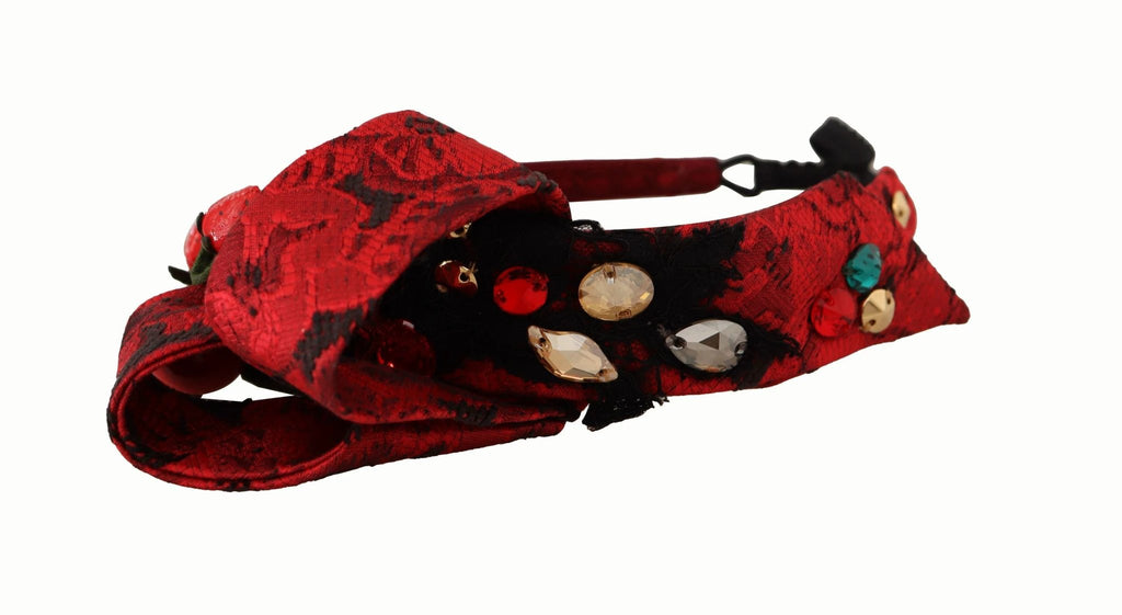Dolce & Gabbana Cherry Silk Crystal Bow Logo Diadem Tiara Headband by Dolce & Gabbana
