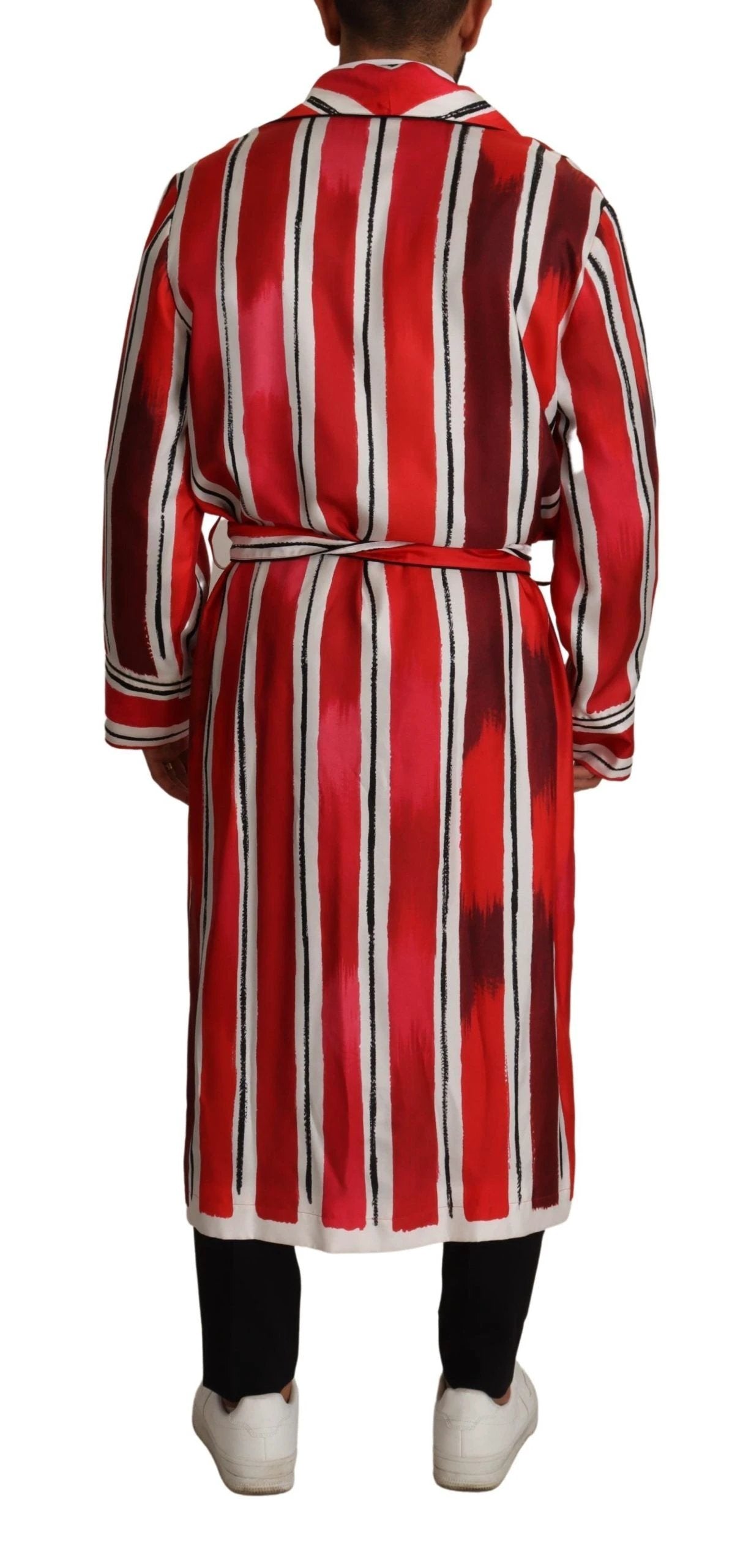 Dolce & Gabbana Red White Striped Silk Mens Night Gown Robe by Dolce & Gabbana