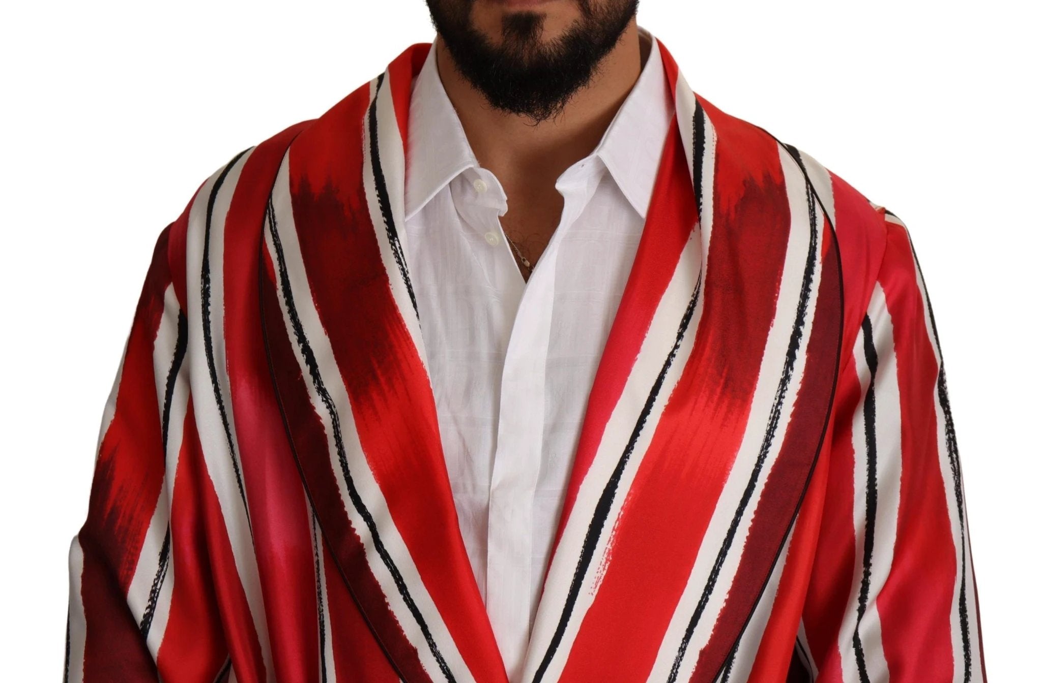 Dolce & Gabbana Red White Striped Silk Mens Night Gown Robe by Dolce & Gabbana